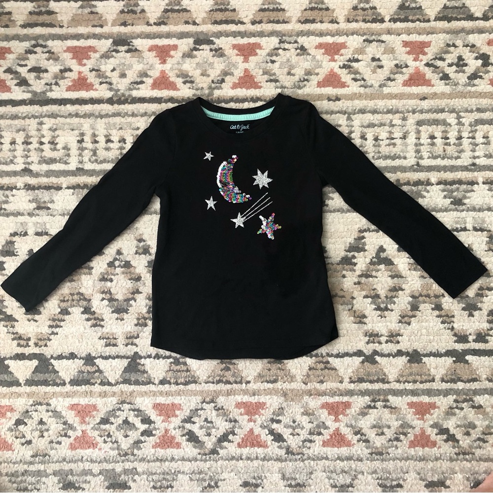 ☀️3/$20 Cat & Jack Black Long Sleeve Tee Celestial Design